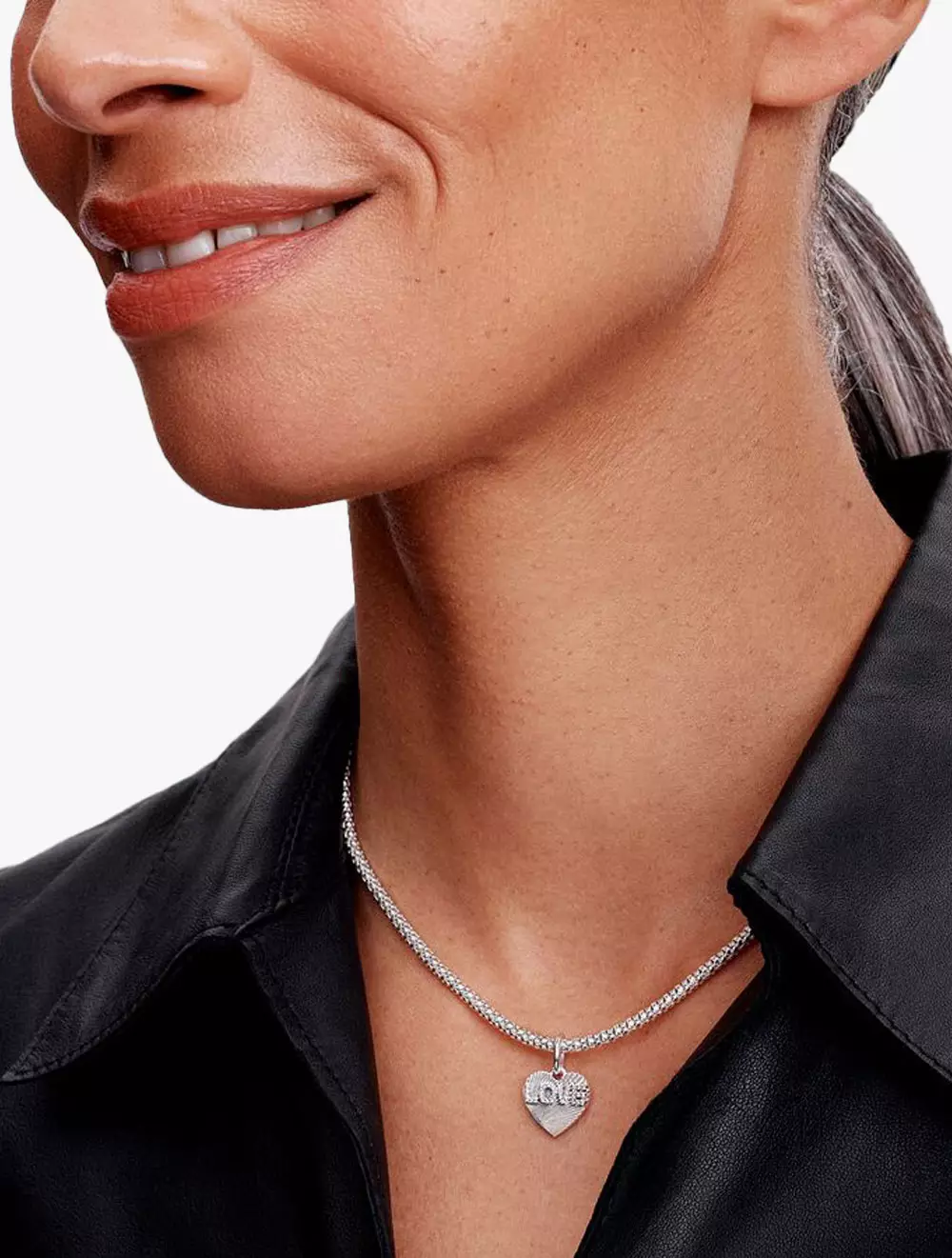 Engravable love heart sterling silver dangle with clear cubic zirconia