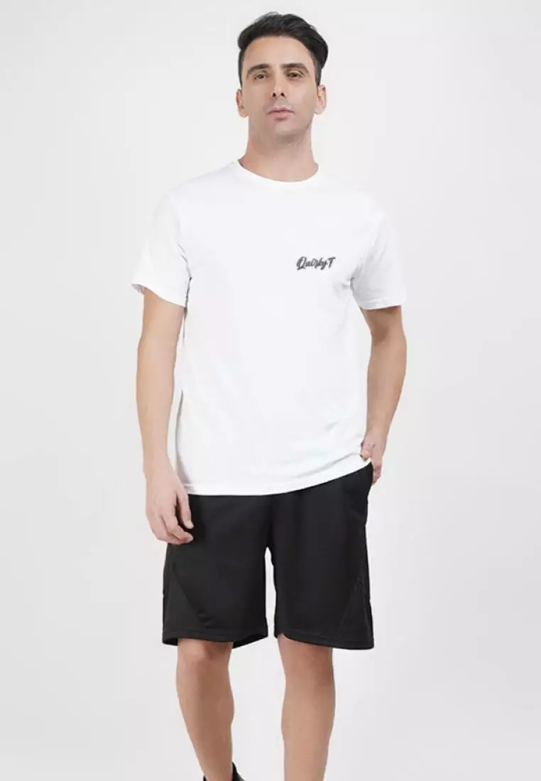 Back Print Rock and Roll White Cotton Short Sleeve Crew Neck Relaxed Tee