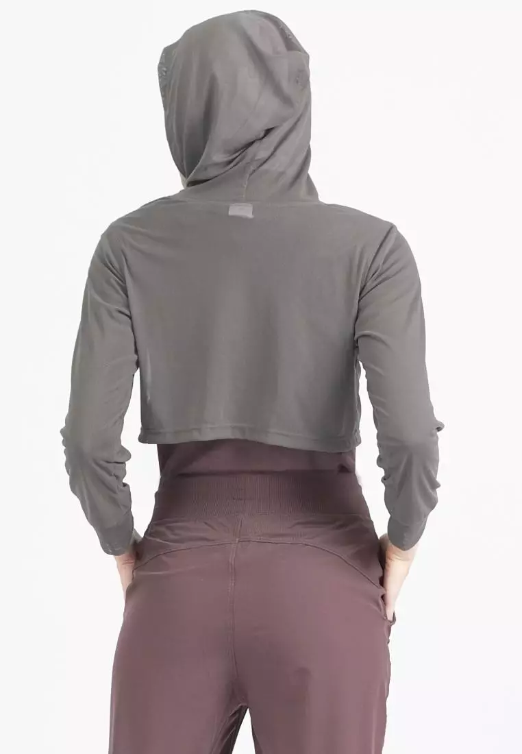 Fitwear - Croptop Jaring / Mesh / Sheer Olahraga BRENDA OUTER HOODIE LS CRP - DARK GREY