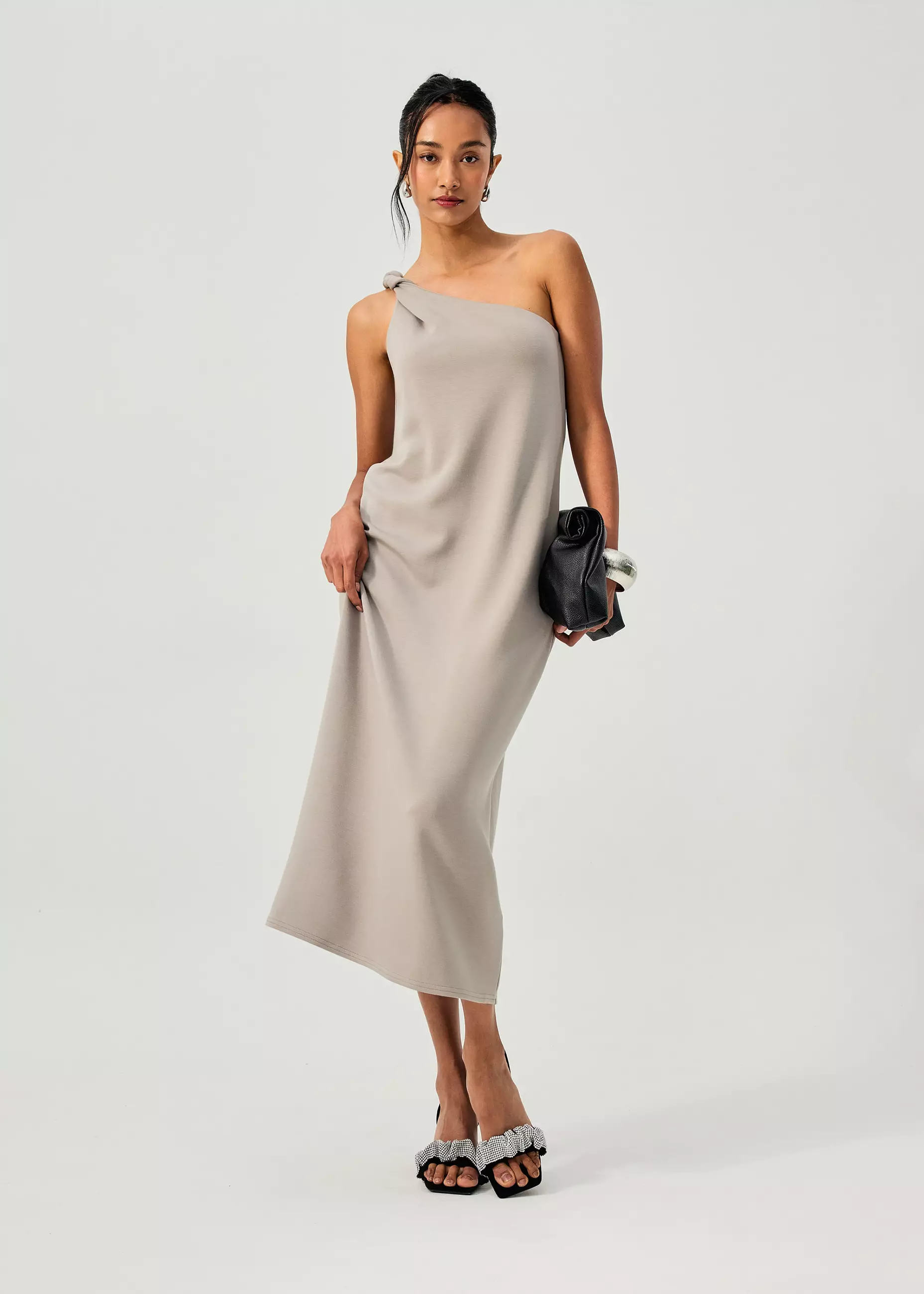love bonito grey dress Jual Love, Wanita - Tencel Shoulder Twist Toga Cocoon Maxi Dress Original 2026 Midi dress