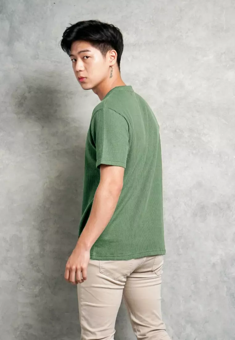 Kale Waffle Green / Kaos Polos Tekstur Lengan Pendek Pria / Unisex