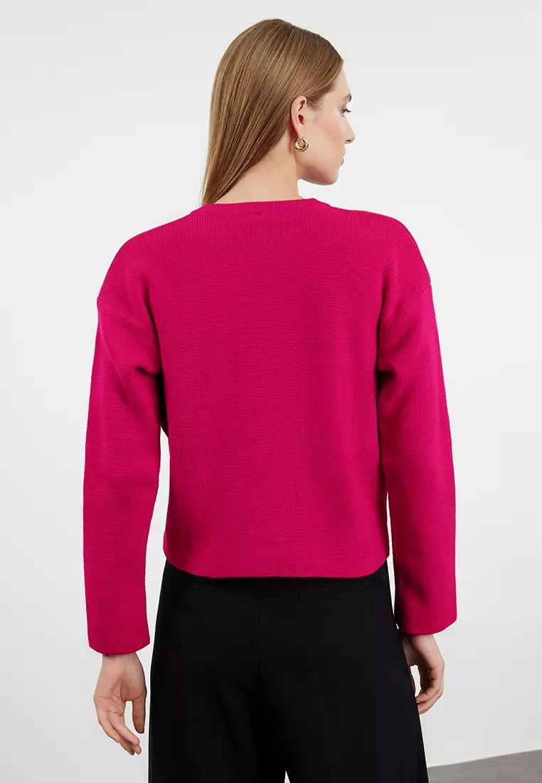Fuchsia Button Detailed Jacket-Look Knitwear Cardigan Twoaw24Hi00023