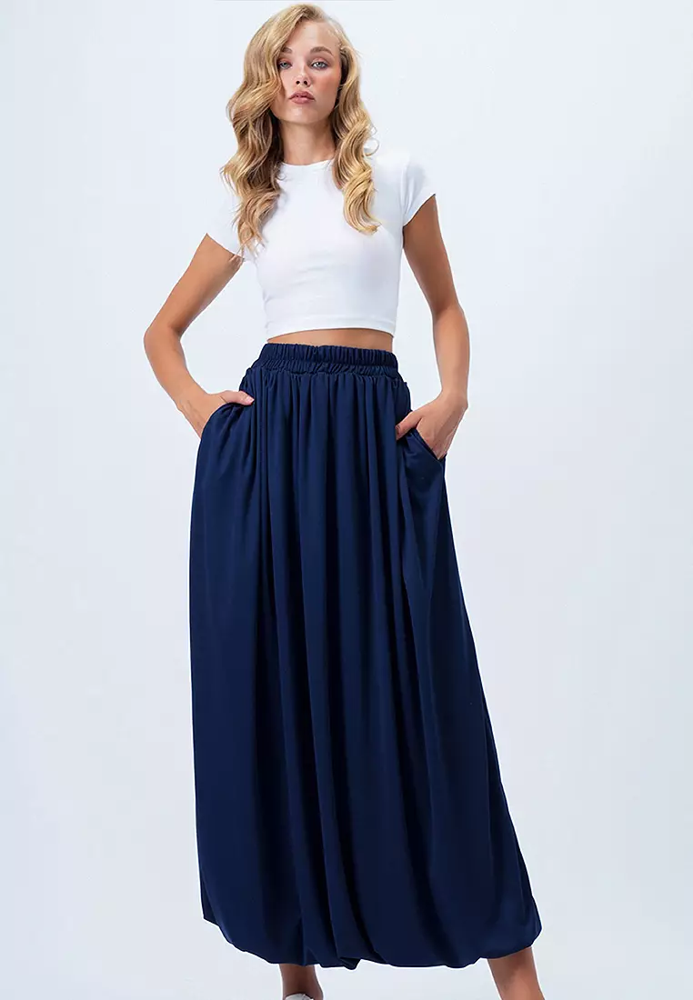 Pockets Detail Midi Bubble Skirt