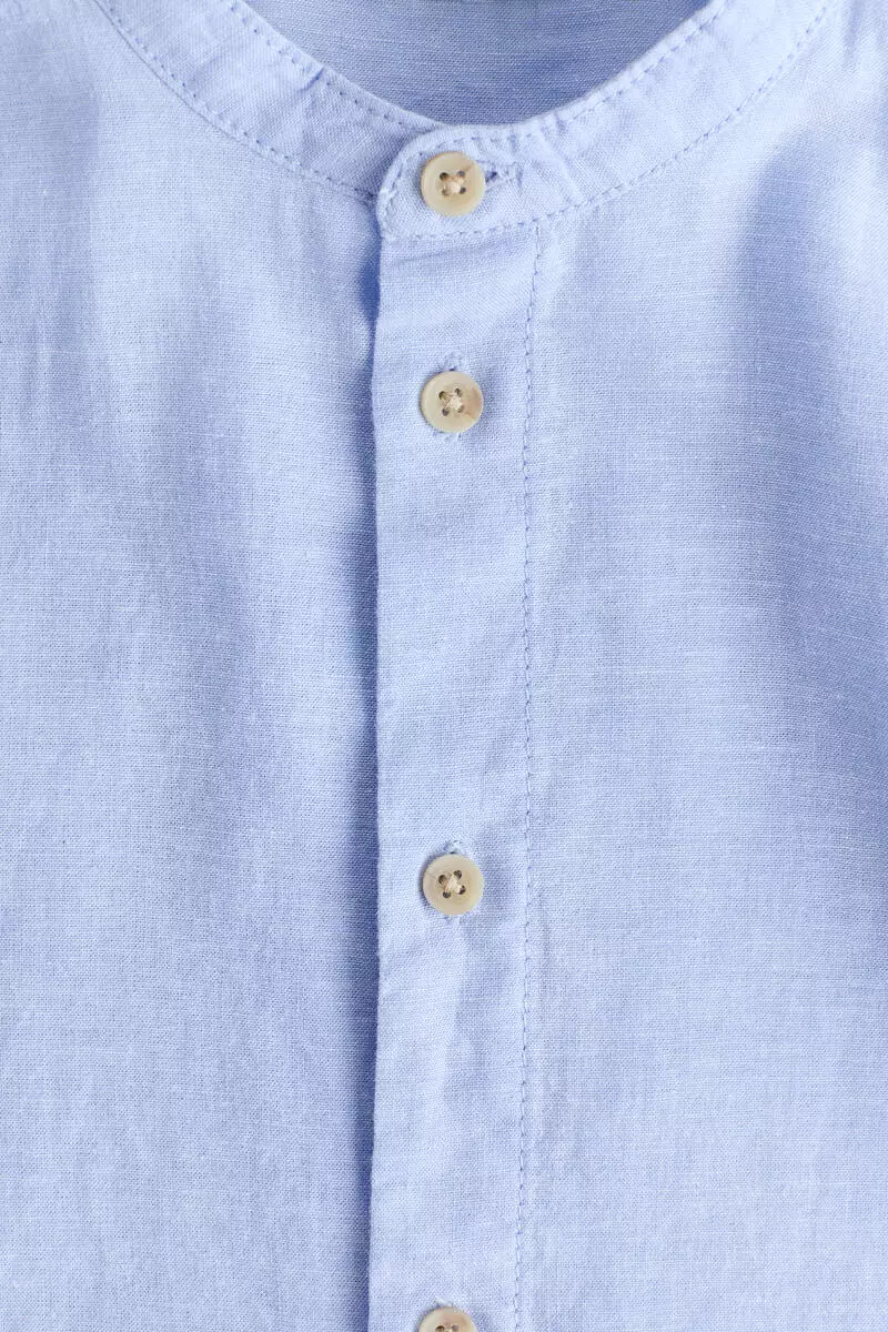 Linen-blend grandad shirt