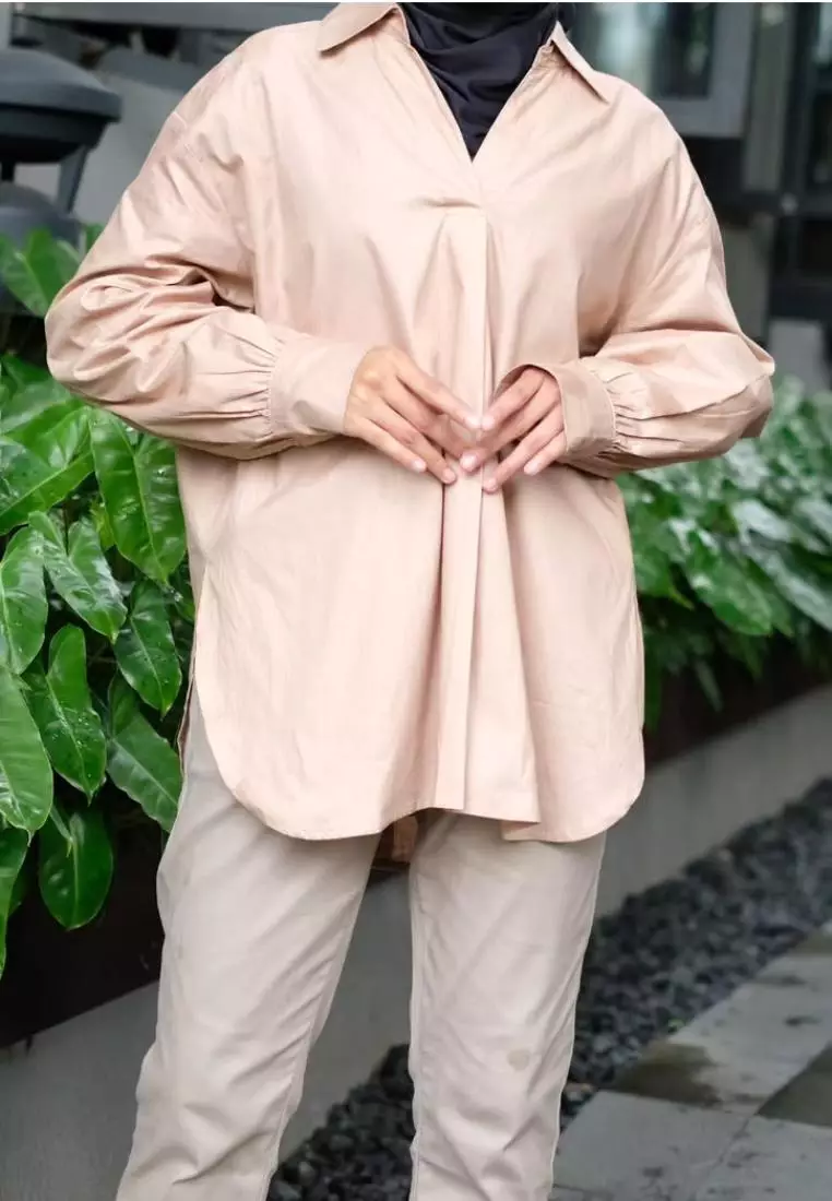 Viola Cotton Shirt - Coklat- Kemeja Basic Polos