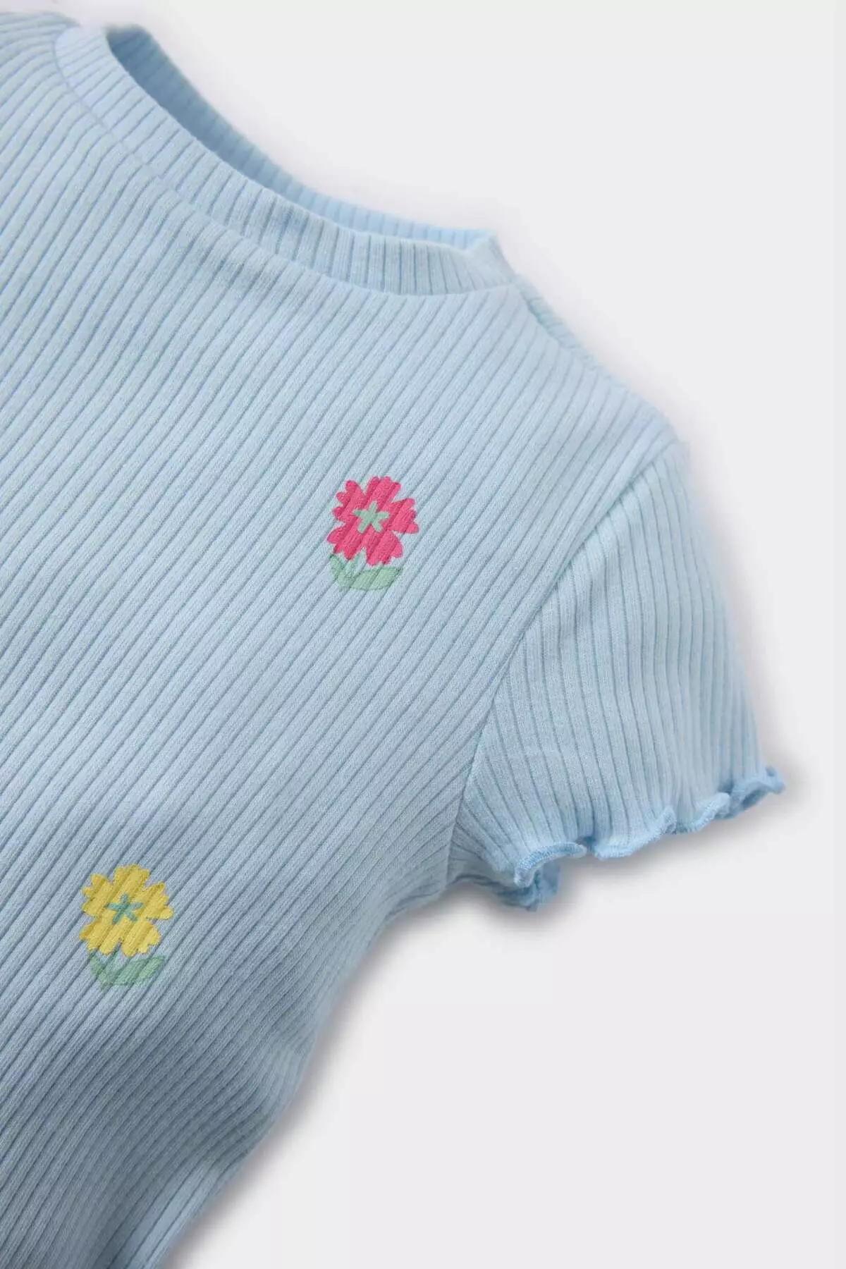 Baby Girl Crew Neck Floral Ribbed Camisole Short Sleeve T-Shirt E7801A525Sm