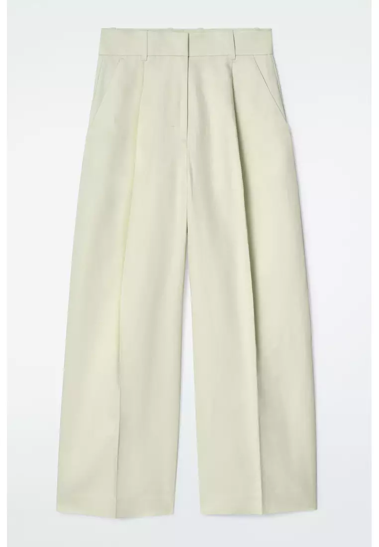 RELAXED LINEN-BLEND WIDE-LEG TROUSERS
