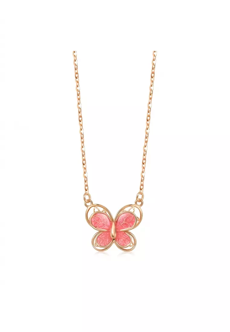 Delicate Gold 18K Rose Gold Butterfly Necklace for Women 92260N