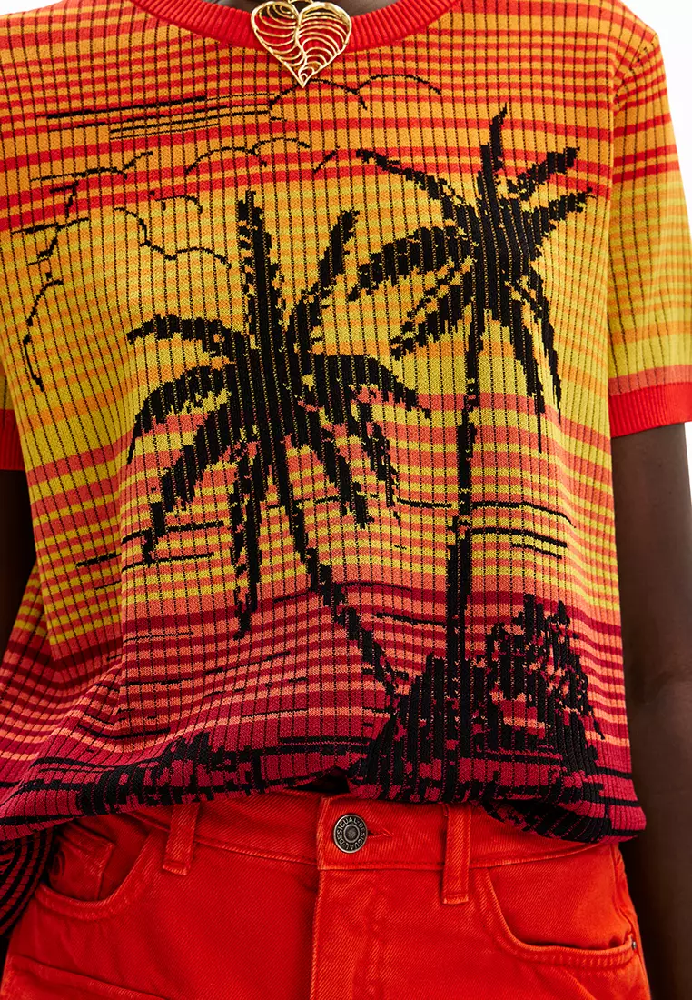 Desigual Woman Knit palm tree T-shirt.