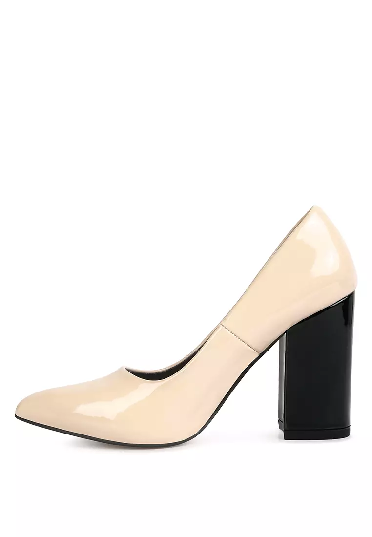 Block Heeled Formal Pumps in Nude