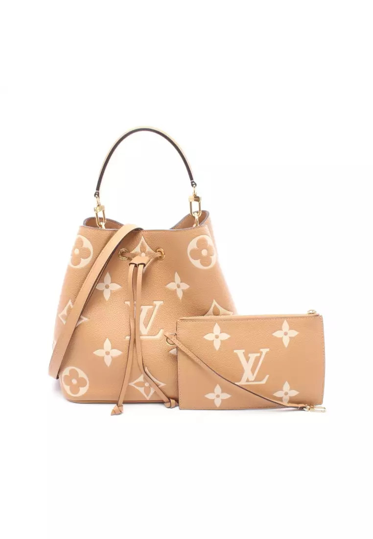 Pre-Loved Louis Vuitton Neo Noe MM bicolor Monogram Empreinte arizona beige  Shoulder bag leather light brown ivory 2WAY