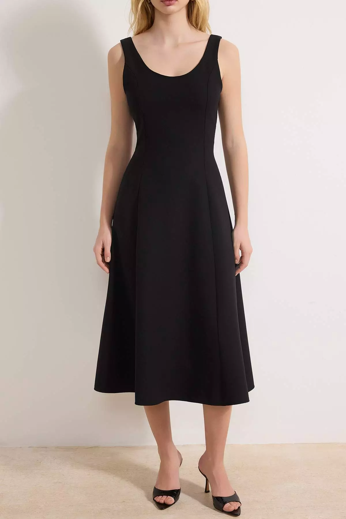 Black Skirt With Open Waist Midi Woven Dress Twoss26El122