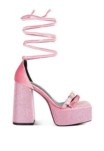 Rag u0026 CO. Lilac High Platform Diamante Lace Up Sandals | ZALORA Malaysia