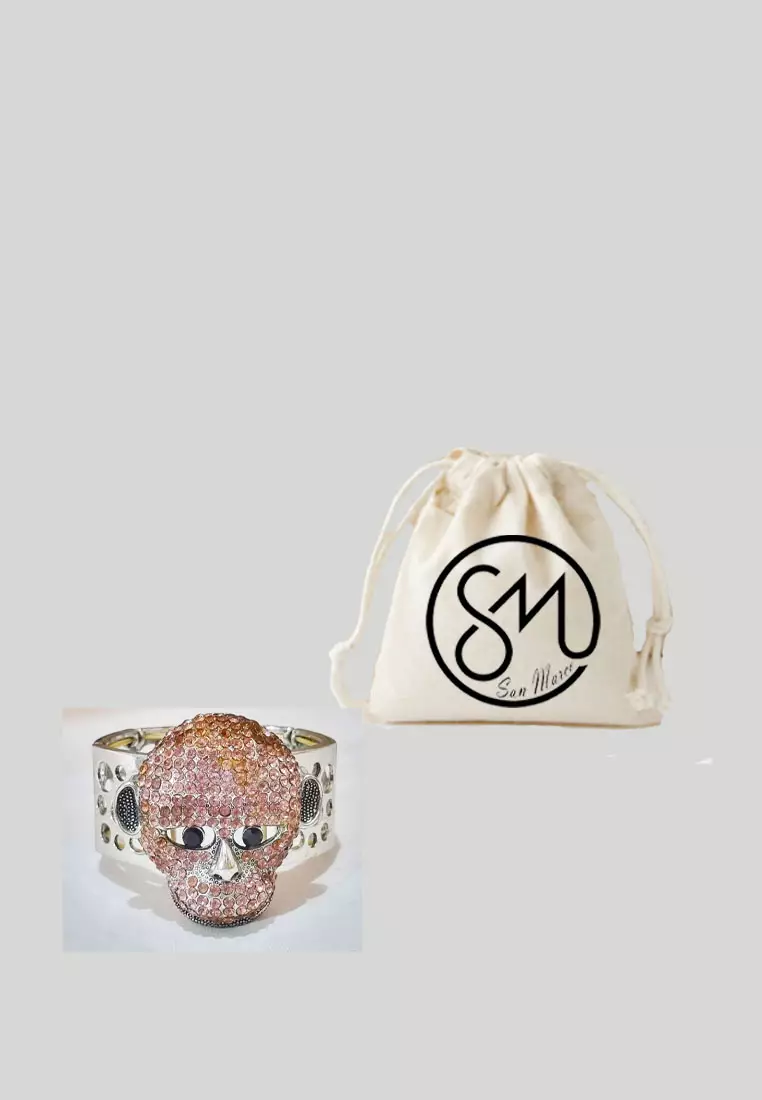 Women's Accessories Diamante Embellished Ape Bracelet Gelang Wanita Pink & Silver