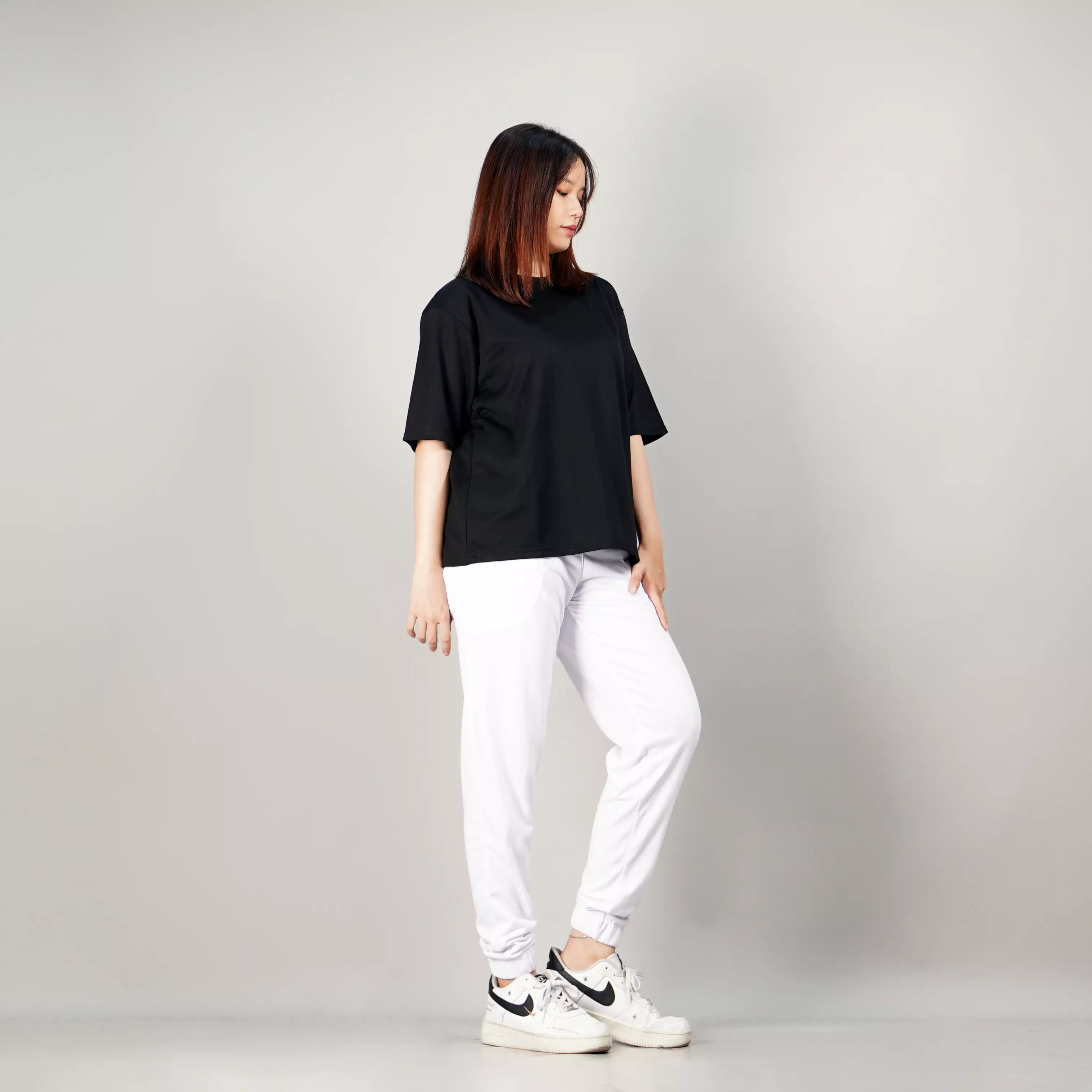 GEORGIE Baju Wanita Kaos Wanita Polos Lengan Pendek T-Shirt Wanita - HITAM