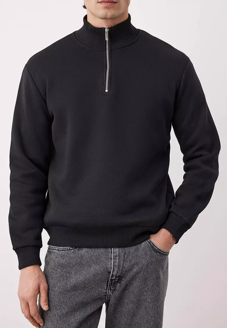 Regular Cut Stand Collar Thick Polar Fleece Sweatshirt
