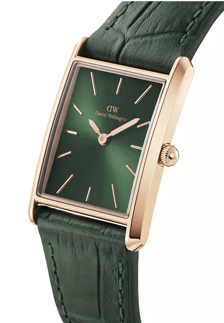 Bound 32x22mm Green Crocodile - Rose Gold - Emerald Sunray Dial - Fashion Watch for women - Croc Leather Strap Watch - Female Watch - DW Official - Authentic