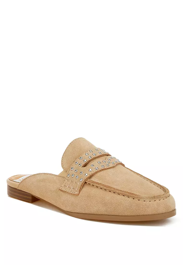 米色鉚釘裝飾 Penny 繫帶穆勒鞋