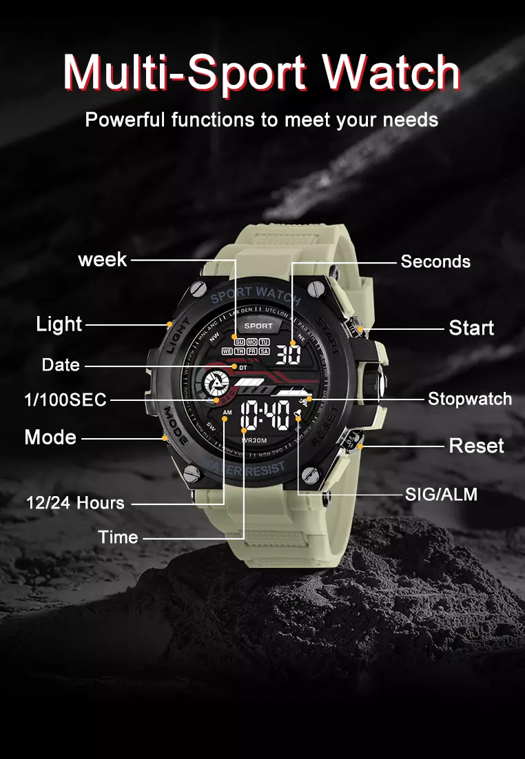 Jam Tangan Pria Analog&Digital Original Tali Silikon Anti Air Jam Tangan Cowok khakiblack