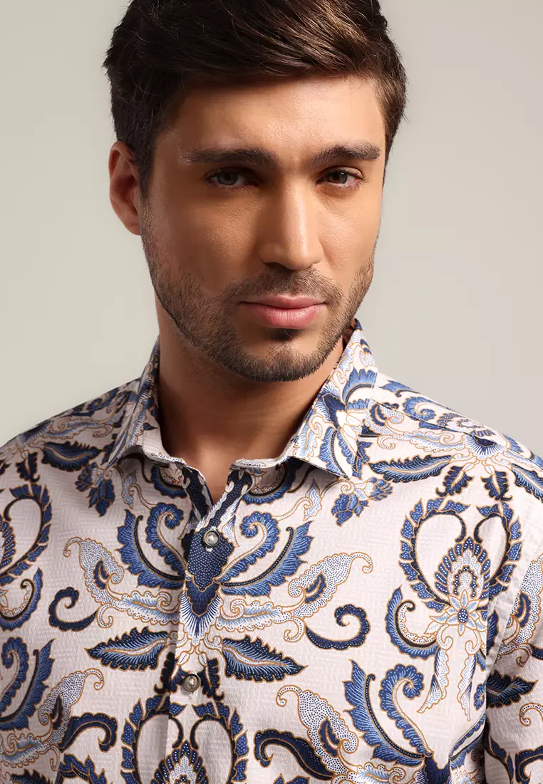 MOC - Kemeja Batik Pria Lengan Panjang Ismaya - Beige