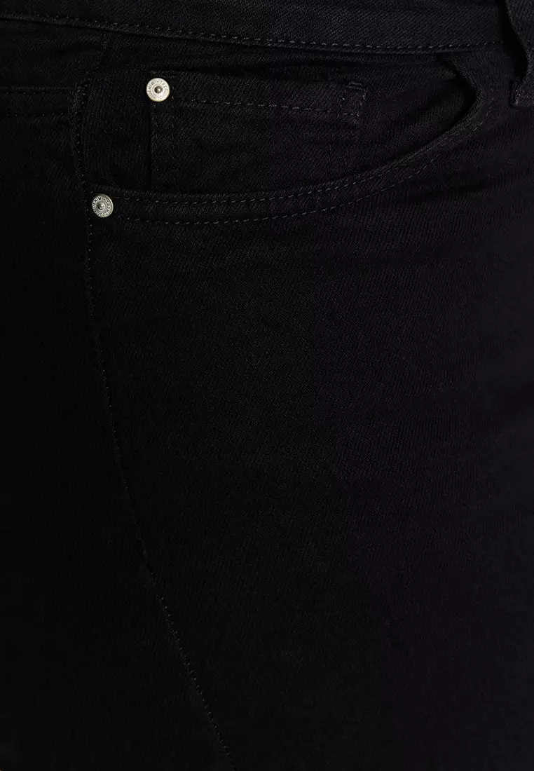 High Waist Dirty Trim Detailed Wide Leg Jeans.