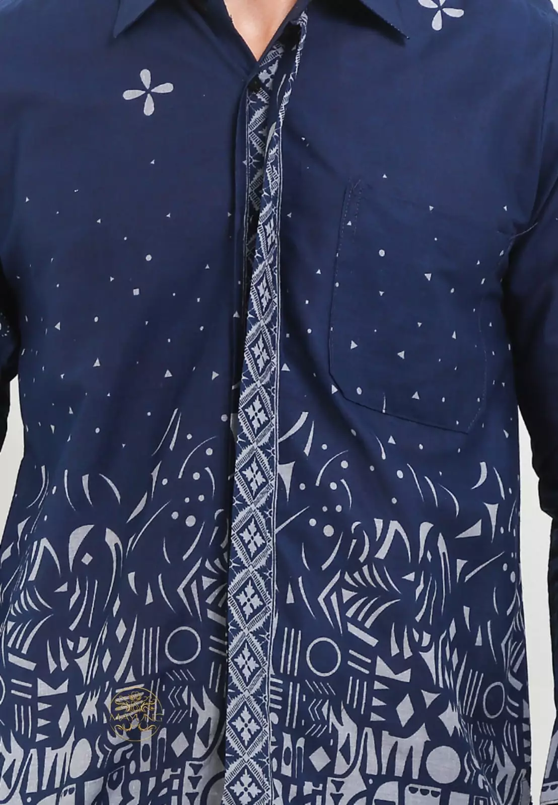 Sutena Navy Kemeja Batik Pria Premium Lengan Panjang NLN
