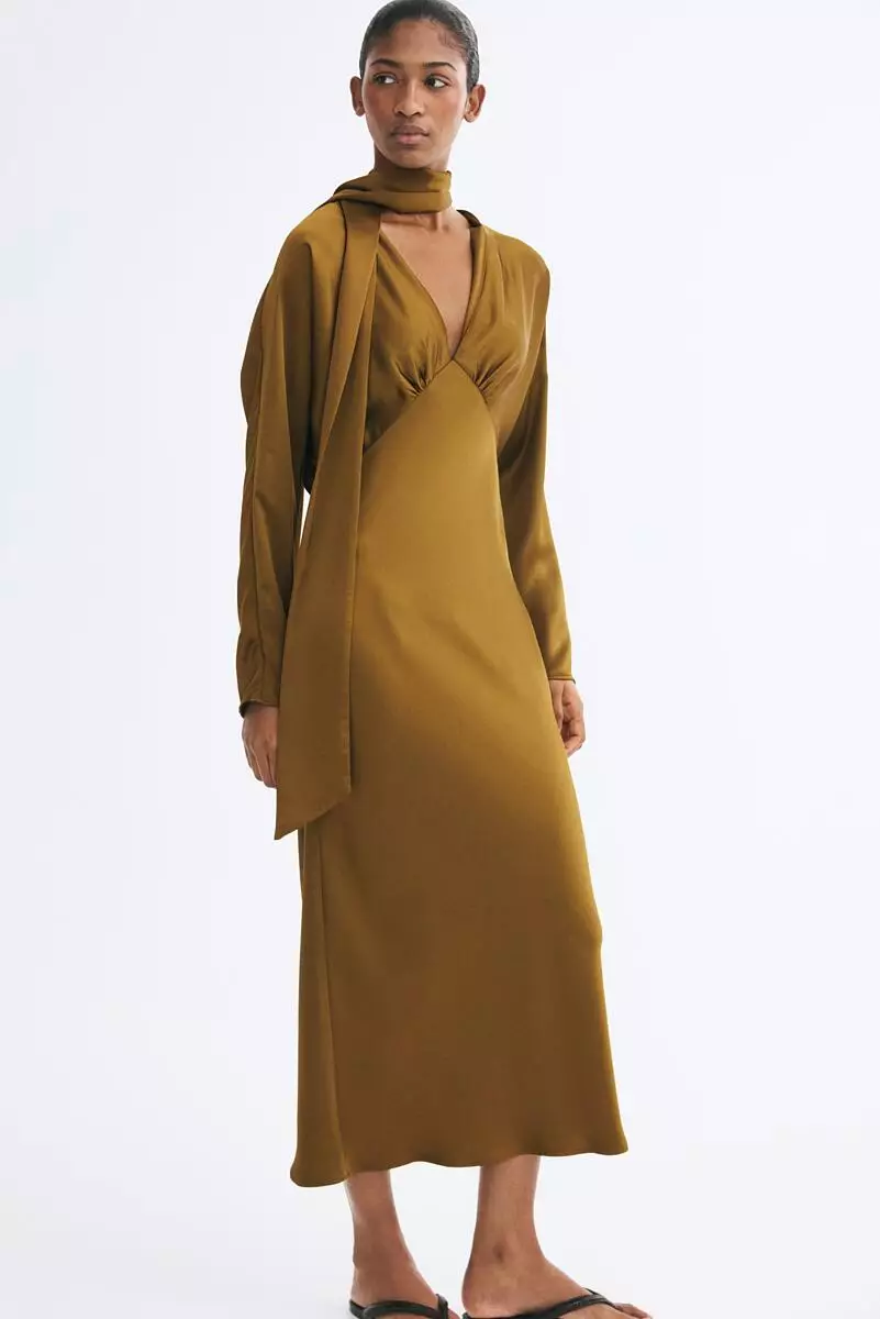 Scarf-detail satin dress