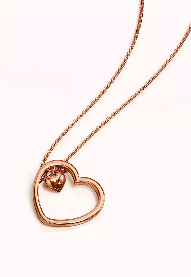 Solid 925 Sterling Silver Rose Gold Filled Joined Heart-Shaped Pendant Necklace