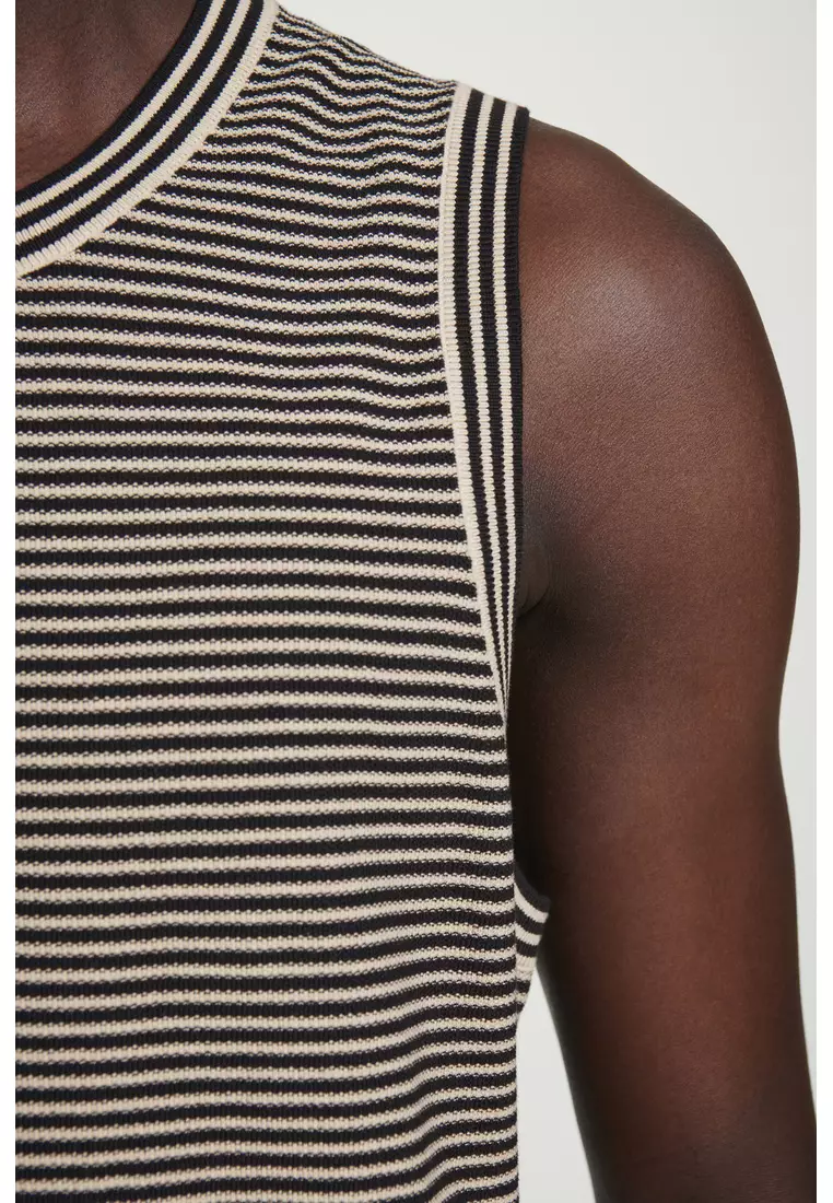 TEXTURED-KNIT STRIPED COTTON TANK TOP