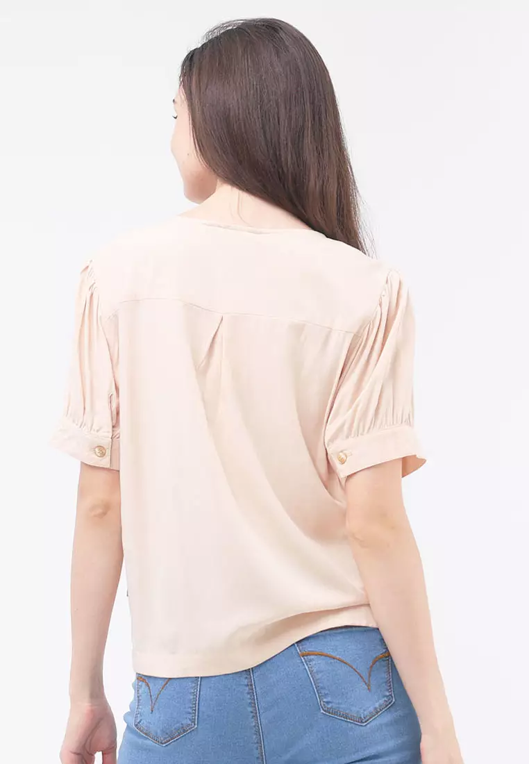 Short Sleeves V-neck Blouse