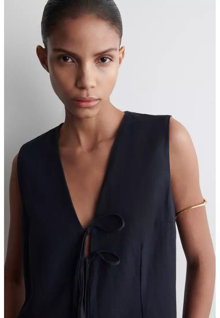 Buy COS LINEN-BLEND TIE-FRONT MIDI DRESS 2026 Online | ZALORA