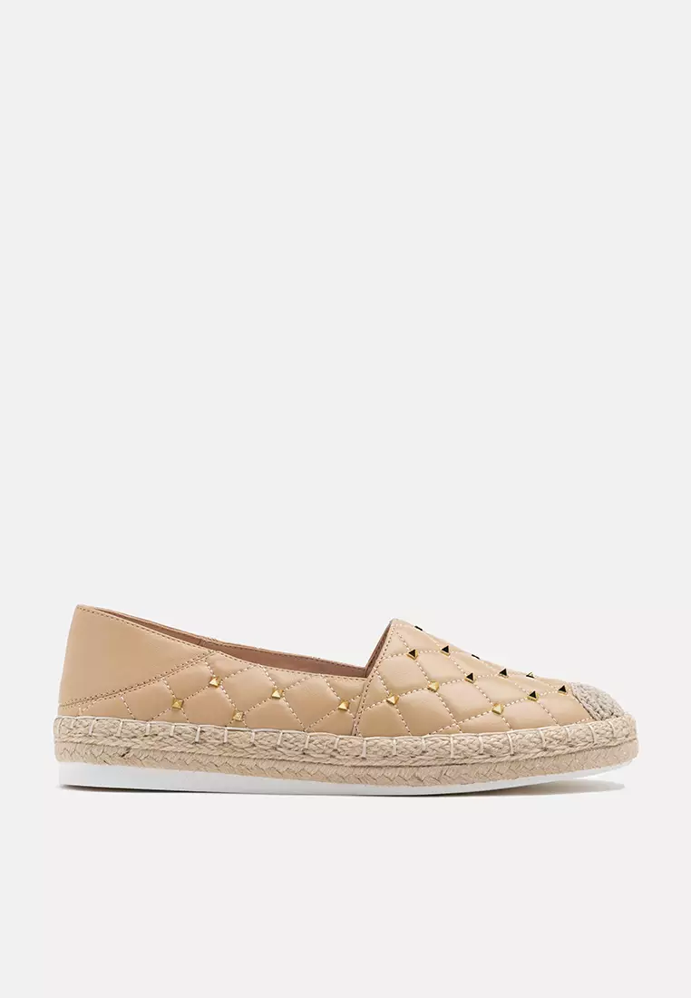 Discount on Pazzion  shoes - SKU: Pearlie Gold Studded Quilted Espadrilles Almond