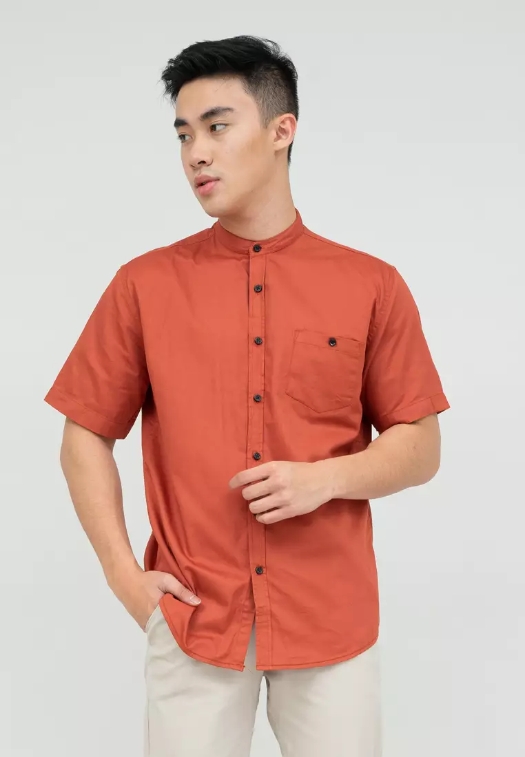 Houseofcuff Baju Koko Kemeja Lengan Pendek Pria Terracotta