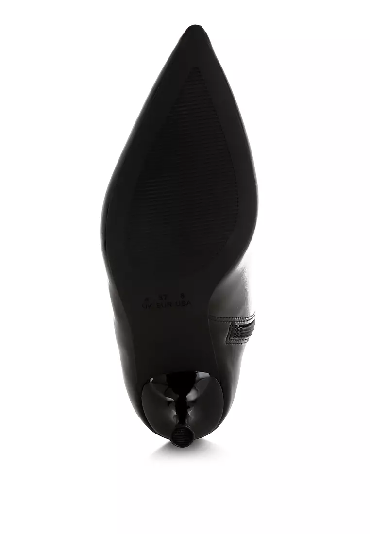 Sepatu Bot Hak Anak Kucing Kulit Imitasi Warna Hitam