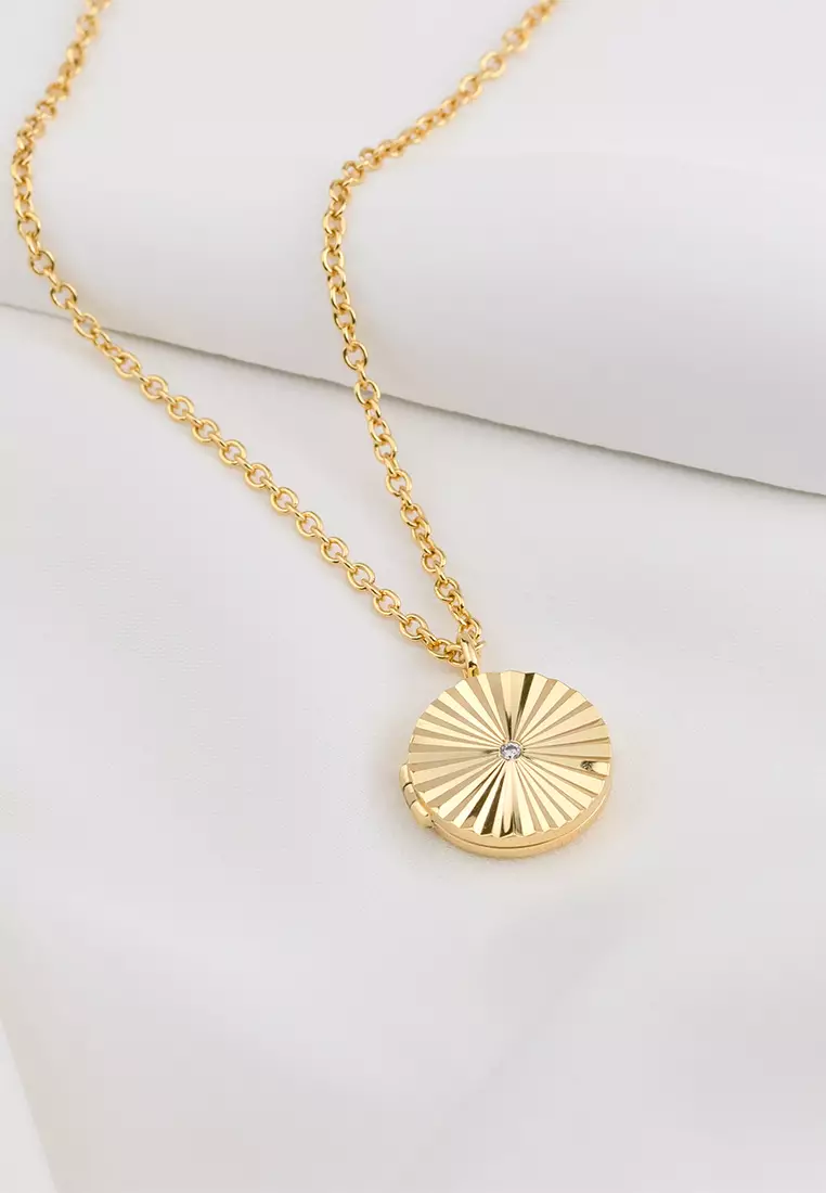 Buy Wanderlust + Co Ribbed Gold Locket Necklace 2023 Online