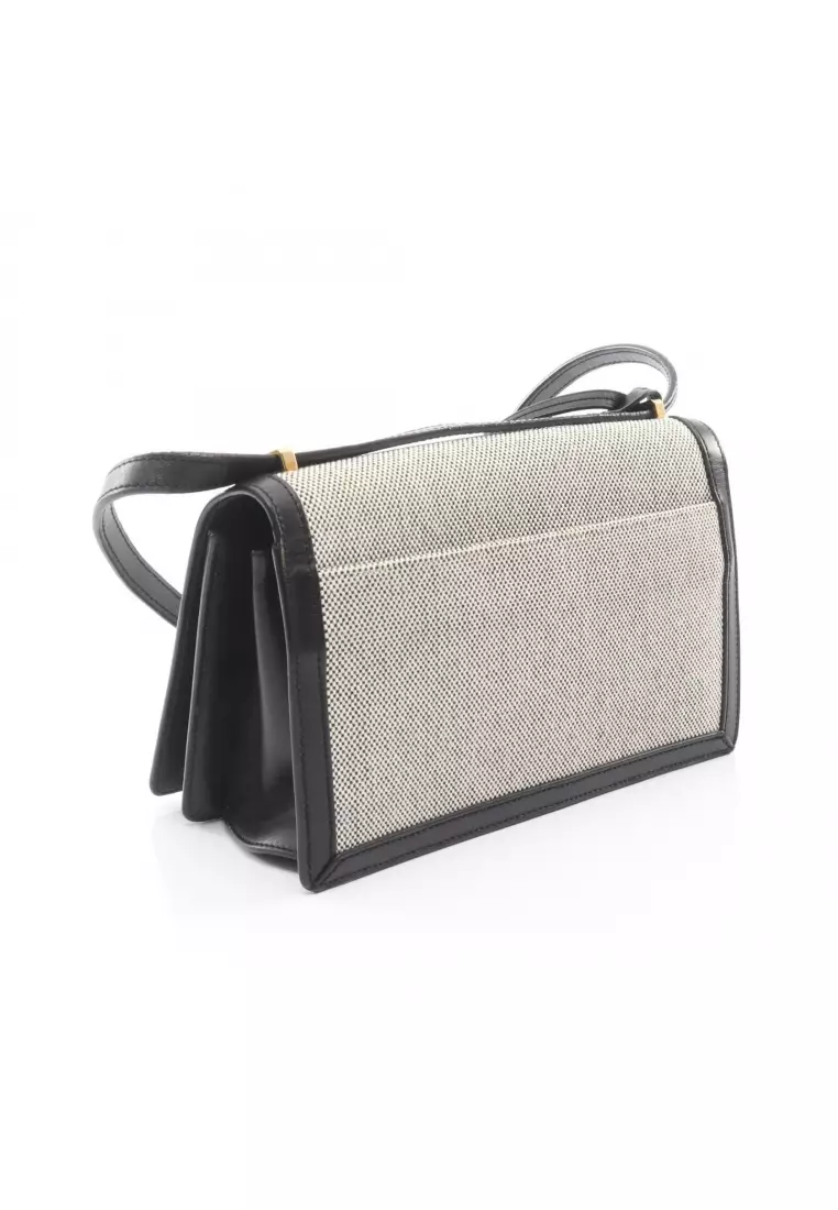 Pre-Loved LOEWE Barcelona Shoulder bag canvas leather black ivory
