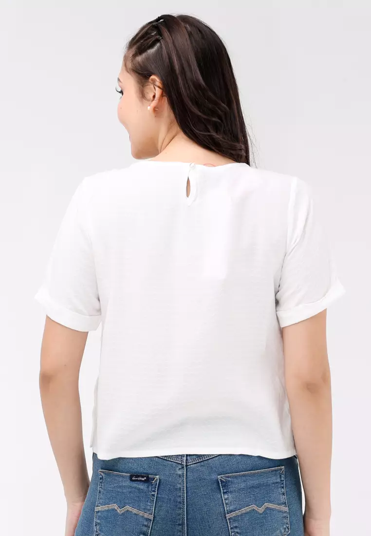 Textured Woven Short Sleeves Blouse