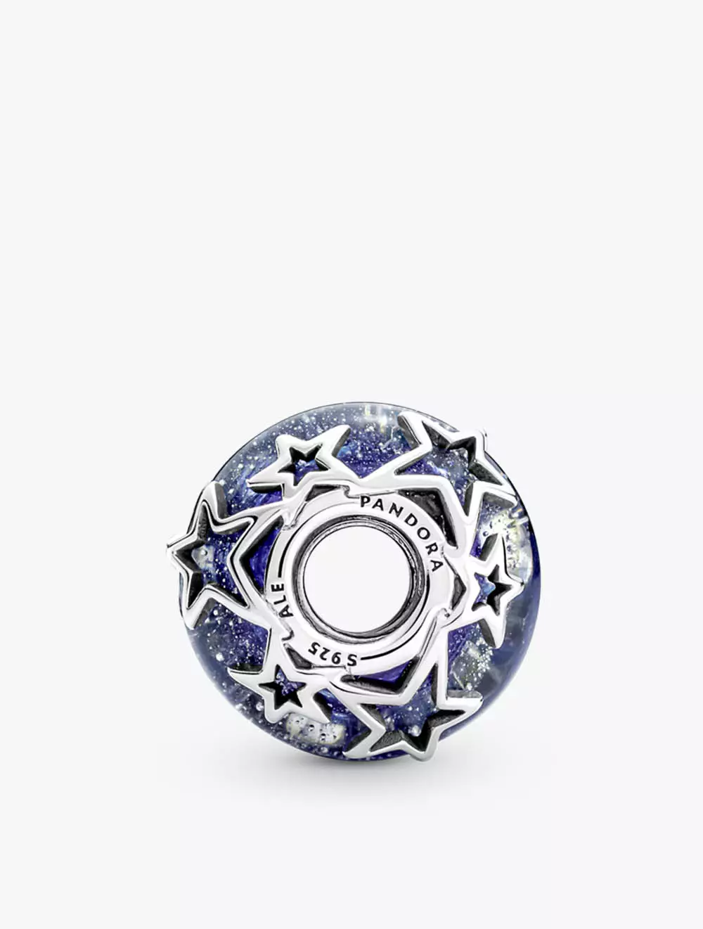 Sterling silver charm with galaxy glittery blue Murano glass