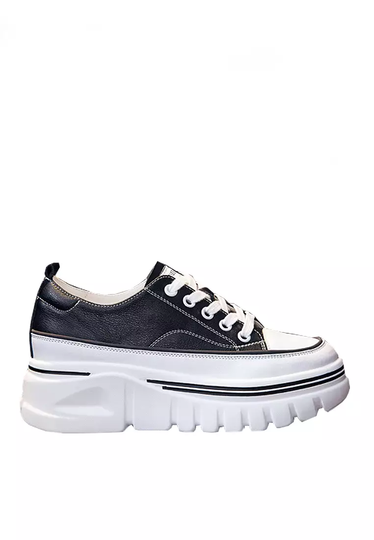 Discount on Twenty Eight Shoes  shoes - SKU: VANSA Leather Hidden Heel Low-top Platform Sneakers  VSW-T8601