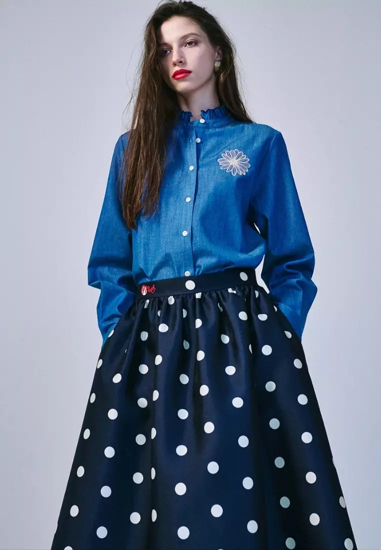 Shirt Frill Collar - Blue Beige