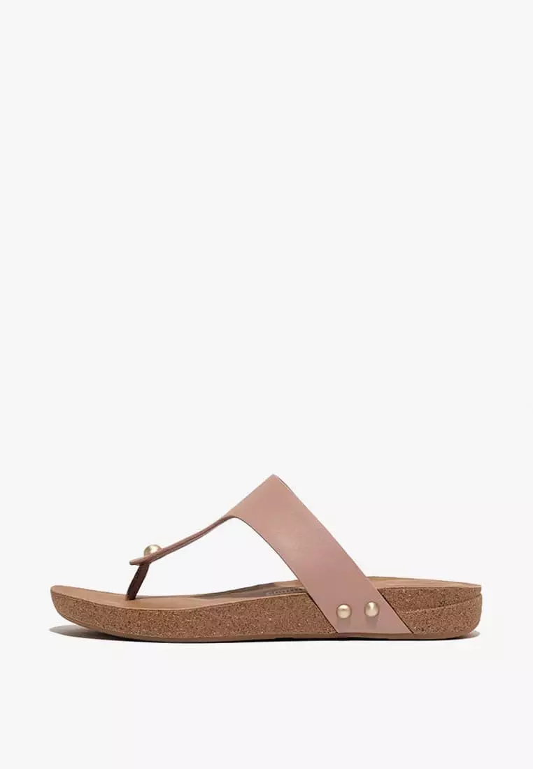 Discount on Fitflop  shoes - SKU: Fitflop Iqushion Women's Leather Toe-Post Sandals - Beige Buff