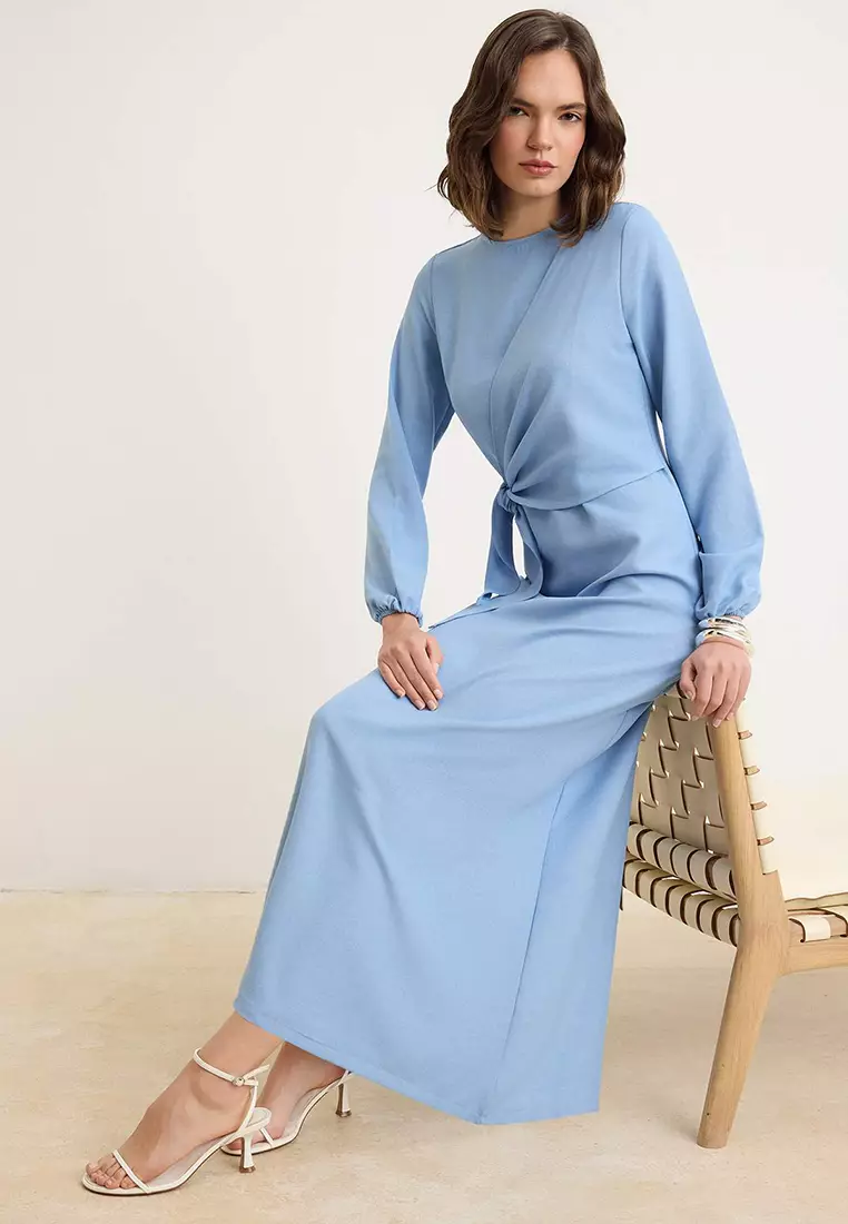 Light Blue Linen Look Woven Dress Tctss25Eb00129