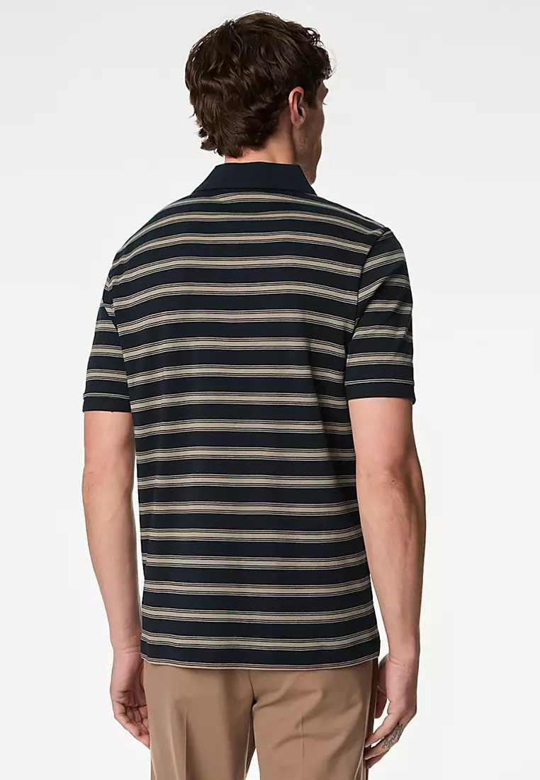Pure Cotton Striped Polo Shirt