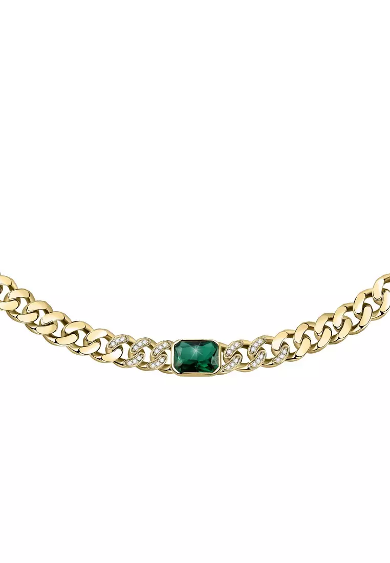 Gold chain with green stone hot sale