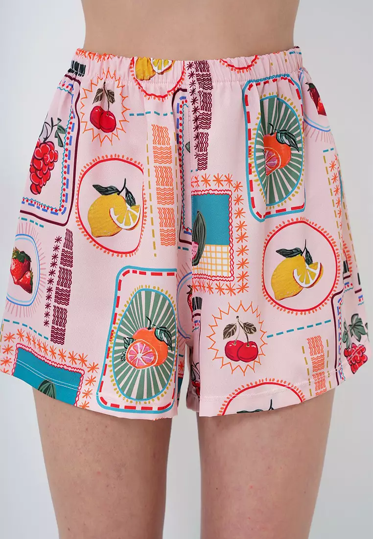 Women's Powder Patterned Front Buttoned Woven Shirt And Shorts Pajama Set Pjm-X13890