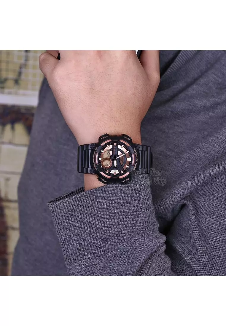 Men's Analog-Digital Watch AEQ-110W-1A3V Rose Gold Dial with Black Resin Band