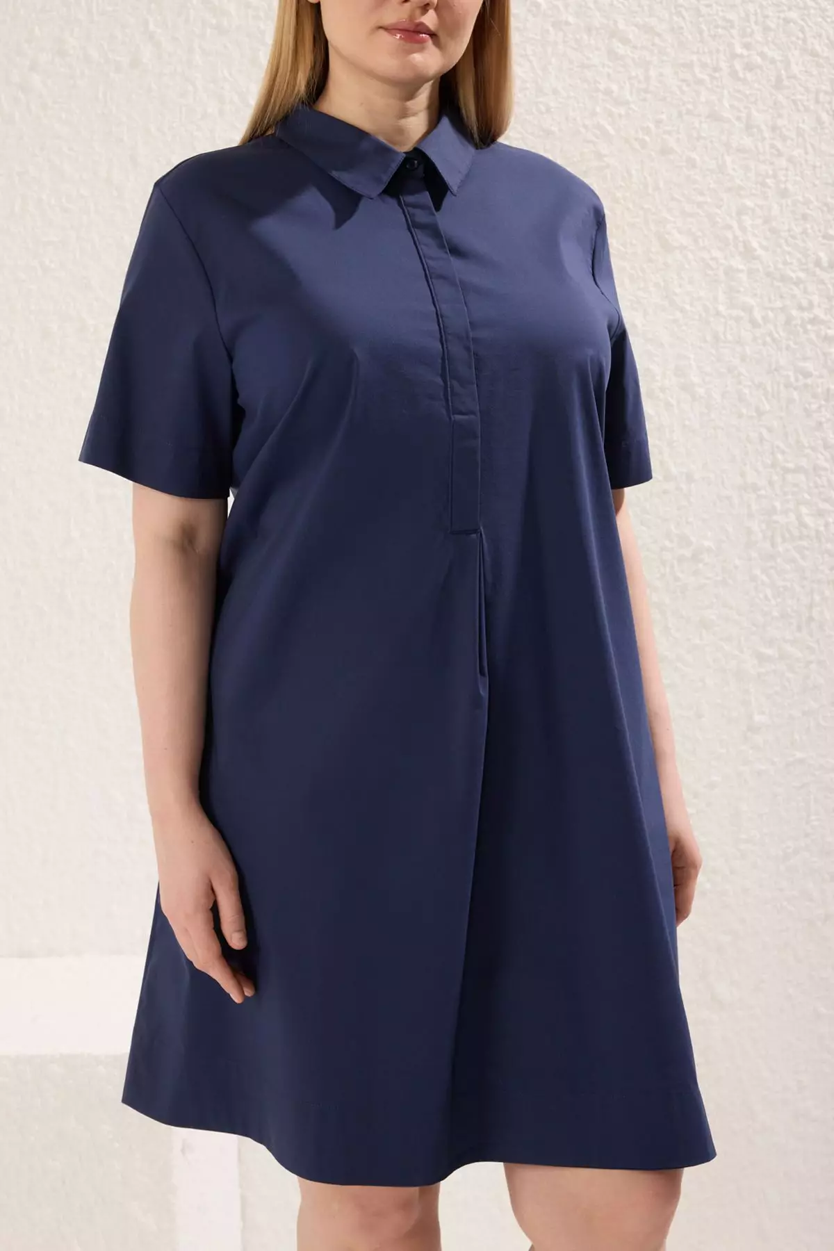 Short Sleeve Summer Hidden Placket Weaving Plus Size Shirt Dress