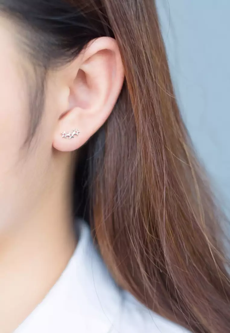 925 Silver Three Linked-Stars Earrings JW AR-E0800