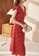 OUNIXUE red Retro Romantic V-Neck Floral Dress 23250AA151A145GS_4