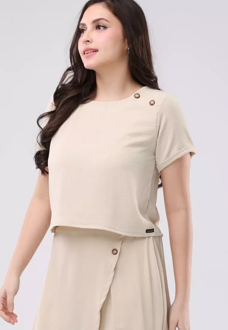 Linen Wrinkle Short Sleeves Terno Skort